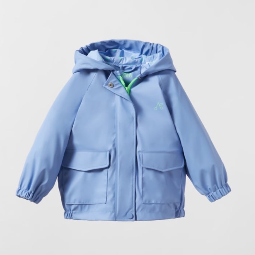 NWT Zara 18-24m cherry rubberized raincoat blue